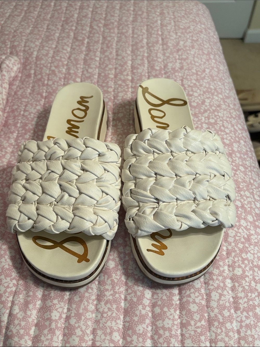 Sam Edelman White Braided Slide Sandals